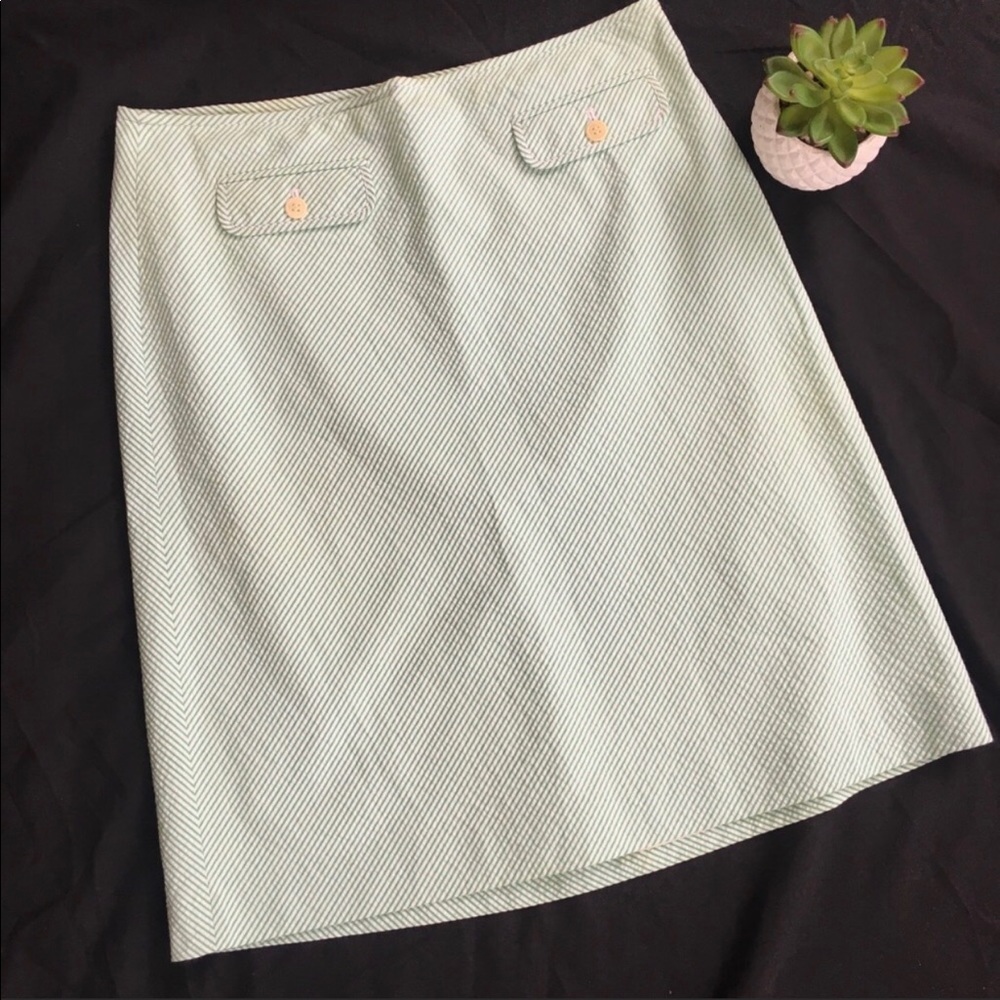 J.Crew green striped seersucker skirt